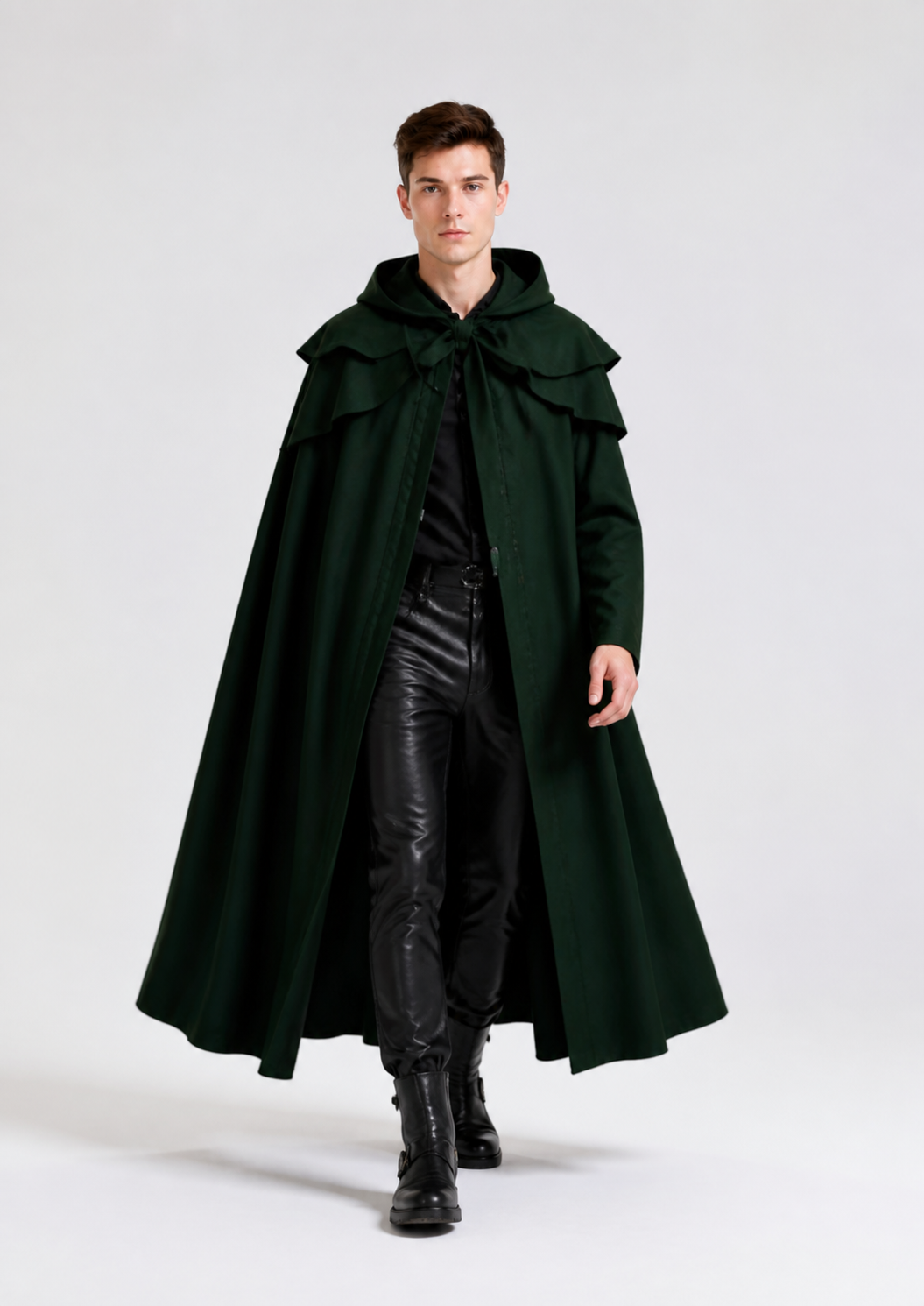 Long Green Gothic Hooded Cloak for Cosplay Costume Capes detail