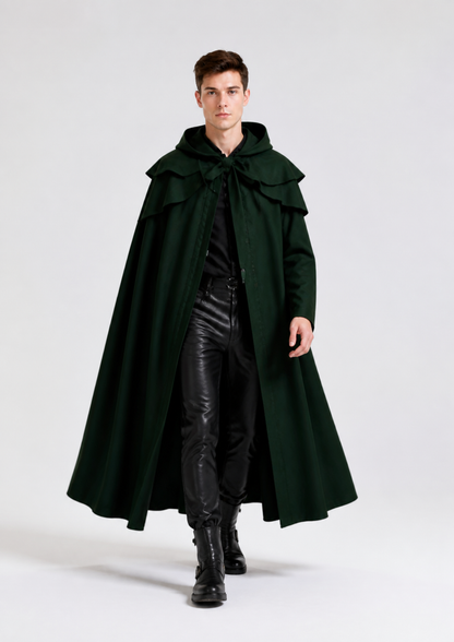Long Green Gothic Hooded Cloak for Cosplay Costume Capes detail