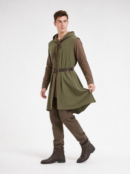Medieval Cotton-Linen Hooded Tunic