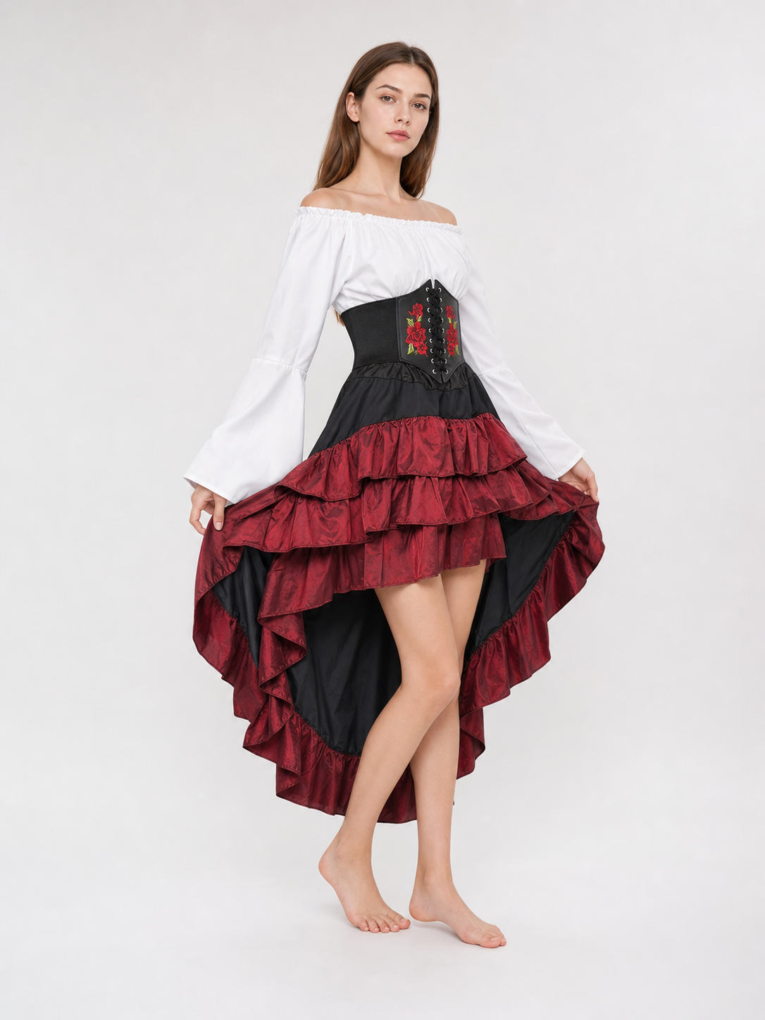 Gothic Costume with Corset and Tiered Skirt