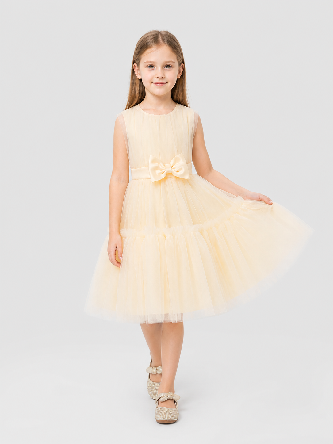 Full Champagne Mesh Dress with Bow Costume Dresses detail 2