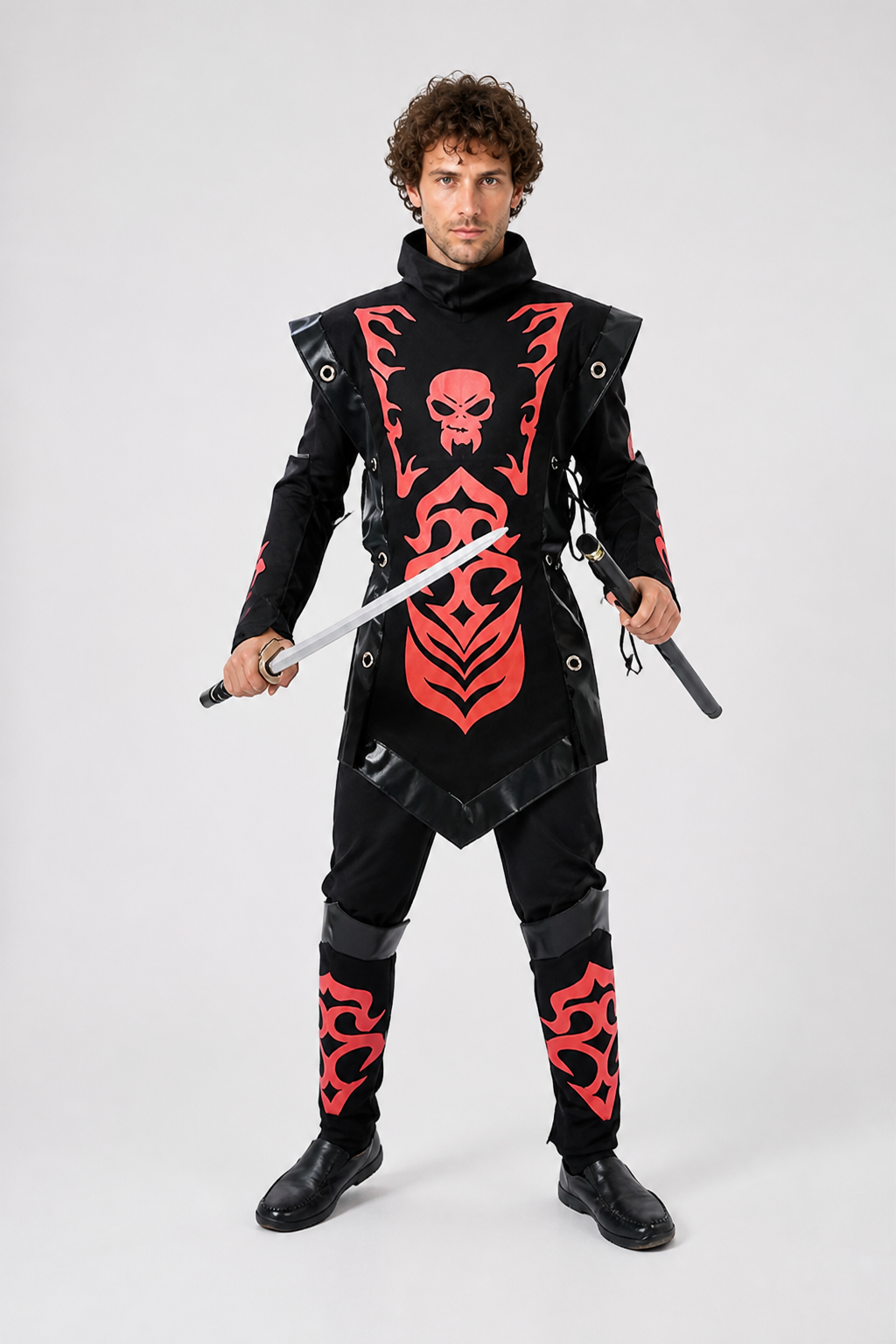 Ninja Costume with Mask and Red-and-Black Pattern Costume Masks detail 2