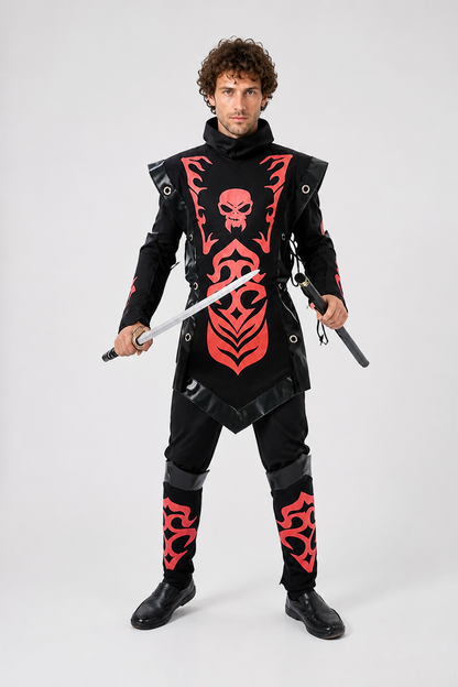 Ninja Costume with Mask and Red-and-Black Pattern Costume Masks detail 2