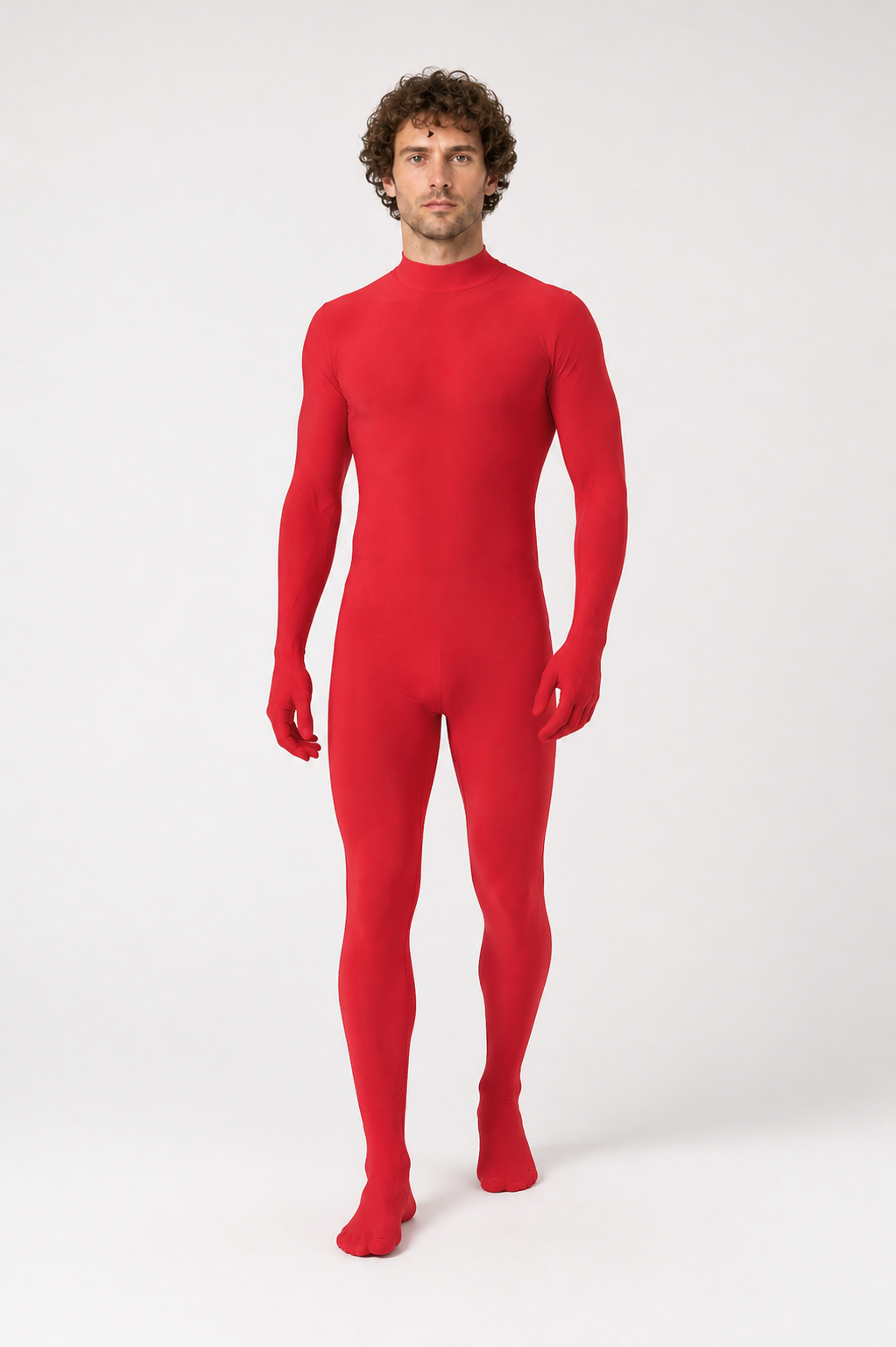 Red Form-Fitting Zentai Jumpsuit with High Collar product detail 2