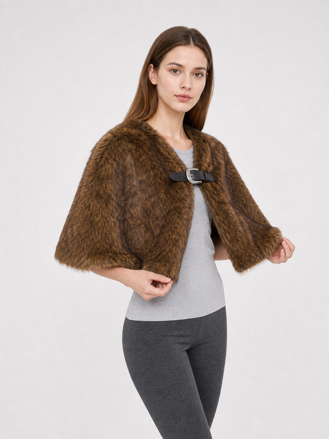 Fluffy shoulder cape, tricolor pile