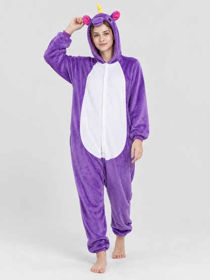 Purple Fleece Pajama Jumpsuit with White Insert