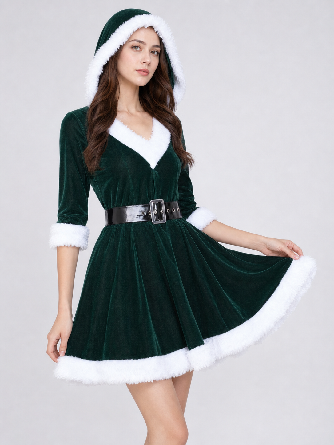 Festive Christmas Dress with Hood and Belt