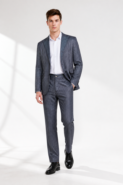 Pinstripe Two-Piece Suit with a Single-Breasted Blazer product detail 2