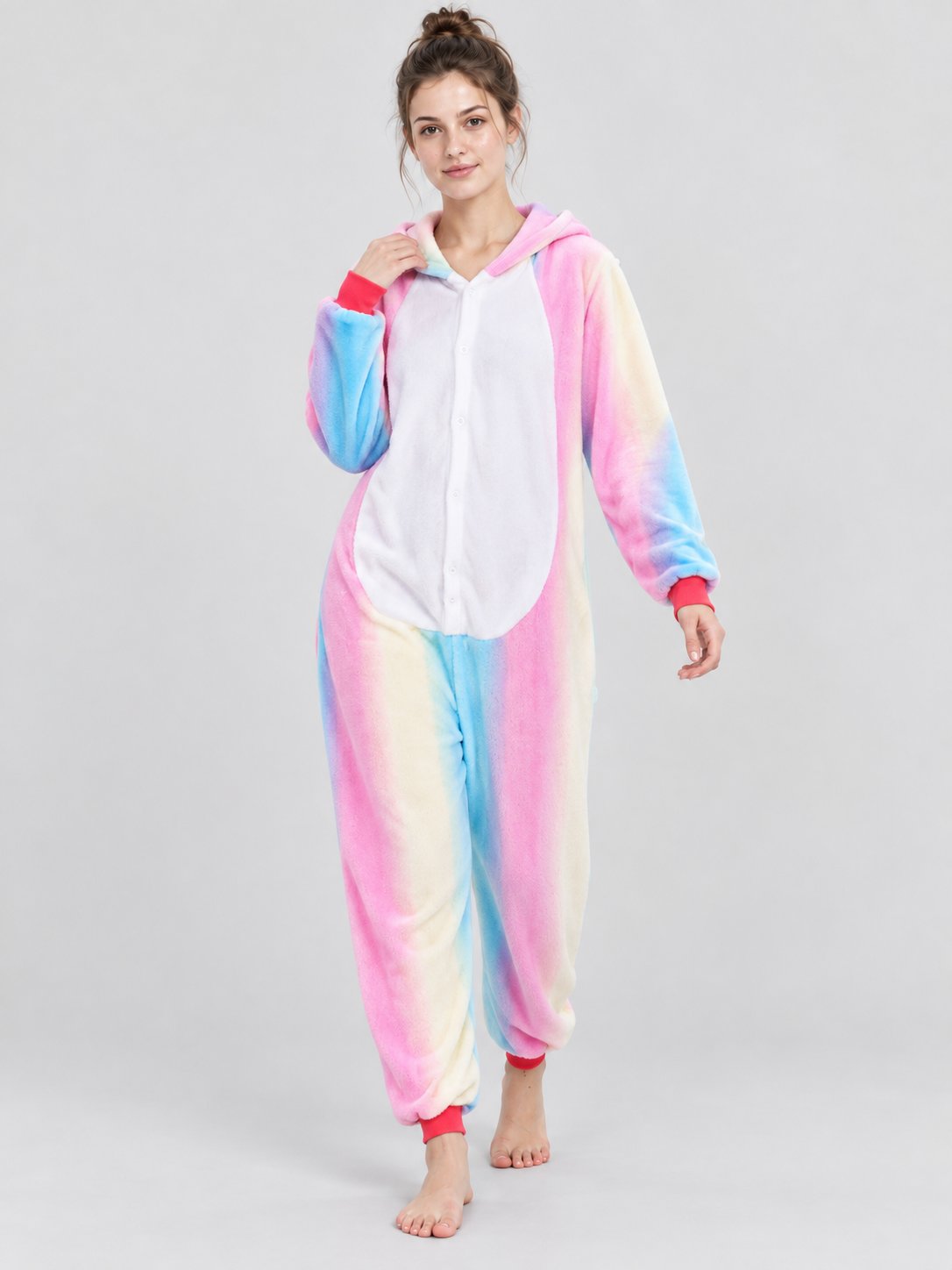 Flannel Hooded Pajama Jumpsuit with Cuffs