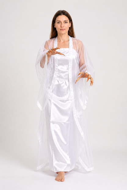 Long White Zombie Costume with Transparent Cape Costume Capes detail 2