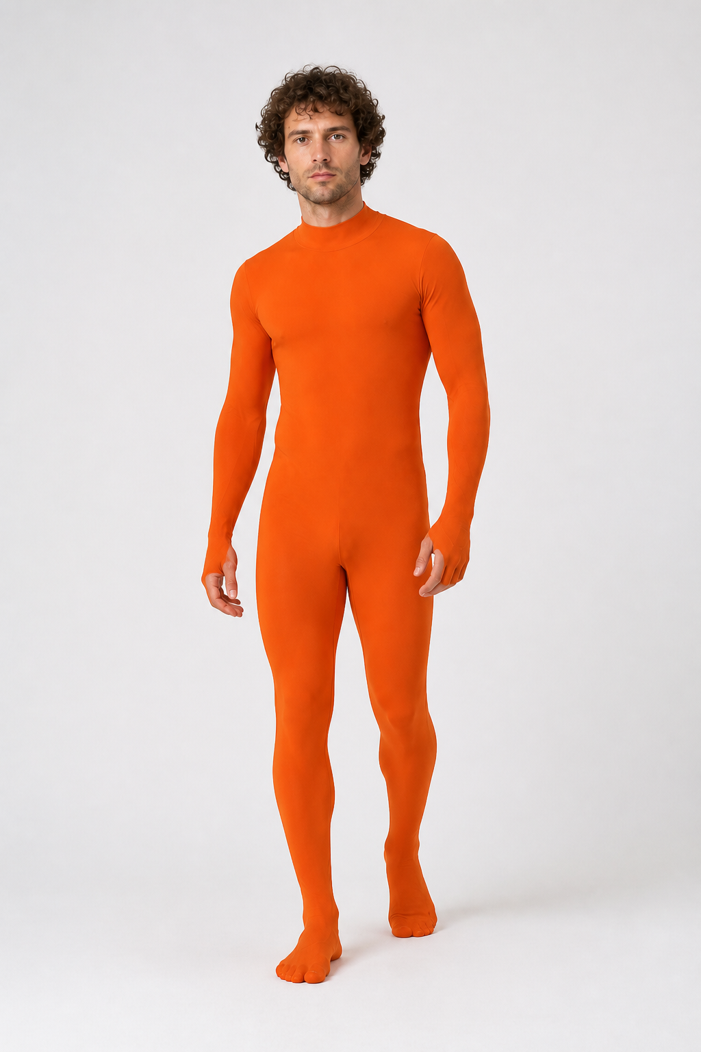 Orange form-fitting jumpsuit with a high collar product detail 2