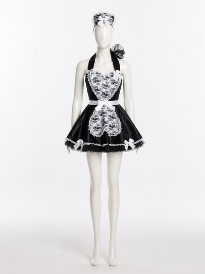 Black-and-White Dress Costume with Apron and Bows Costume Dresses detail 2