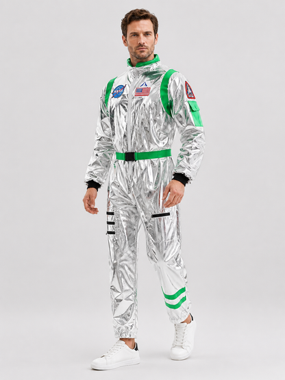Silver and Green Astronaut Jumpsuit Costume Costumes detail 2