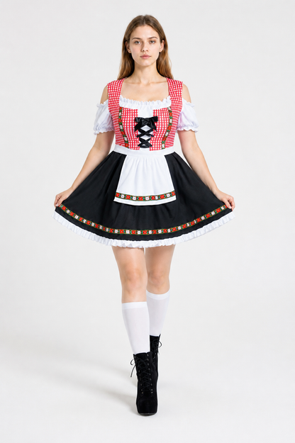 Bavarian Costume in Red-and-White Plaid with a Black Skirt Costumes detail