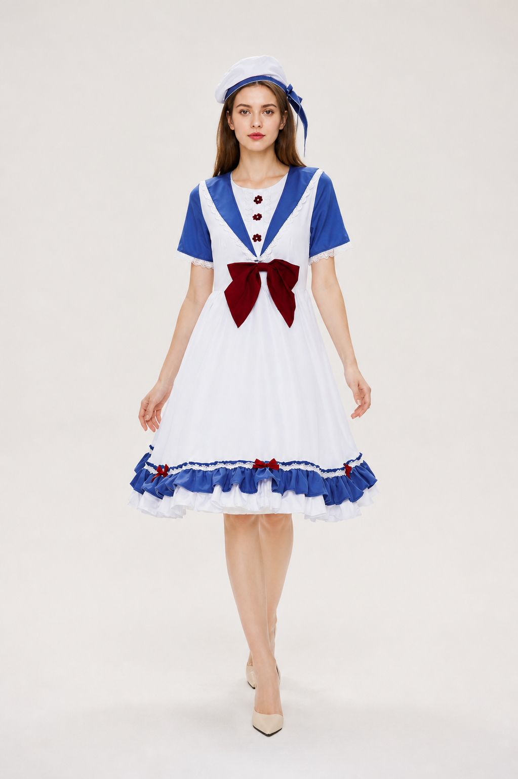 Sailor-Style Cosplay Dress with Bows Costume Dresses detail