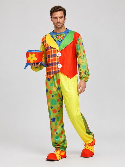 Clown Costume for the Stage, Jumpsuit with Vest and Hat Costume Headwear detail 2