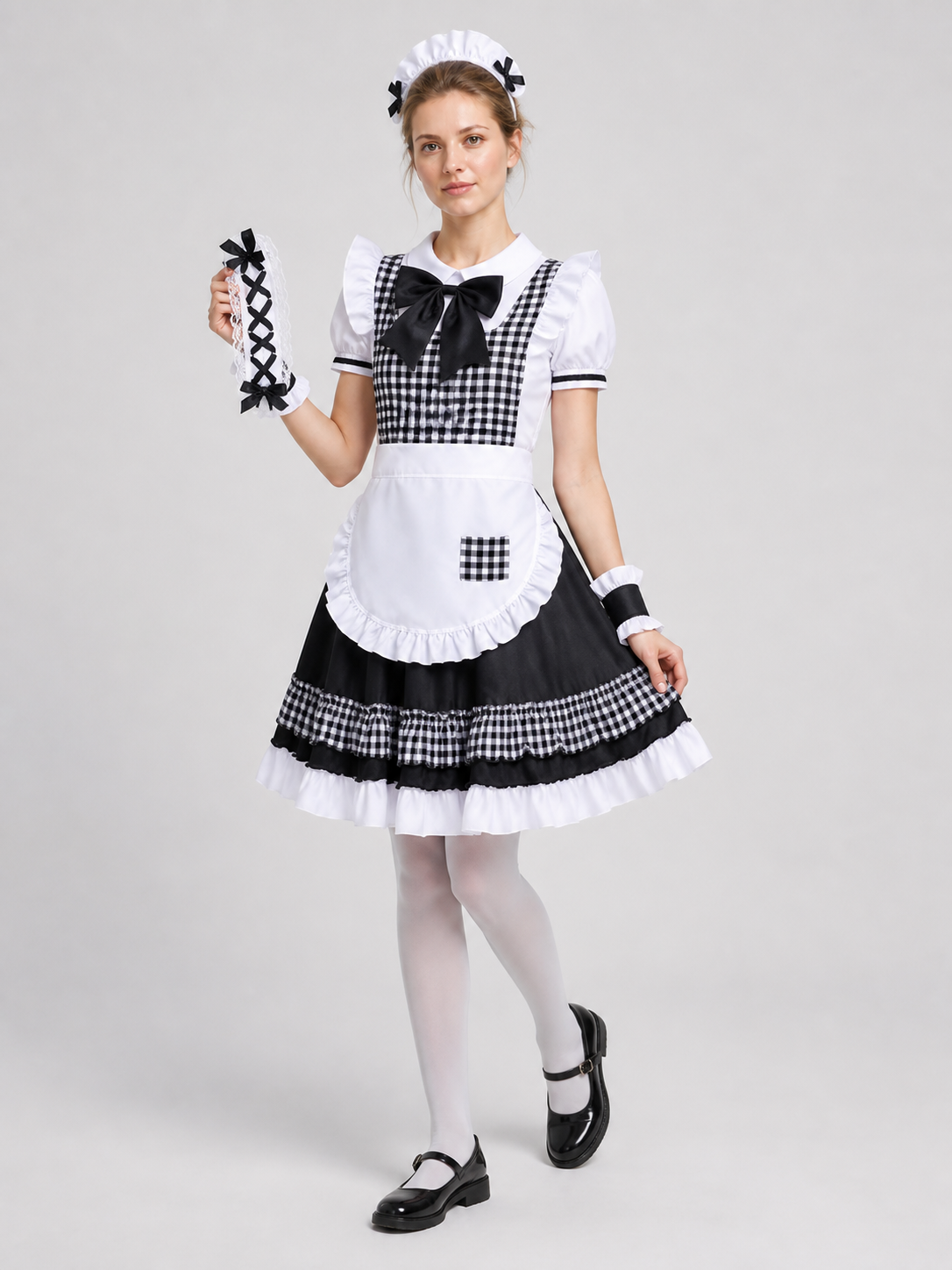 Lolita-Style Outfit with Apron, Bow, and Headband Costume Headwear detail 2