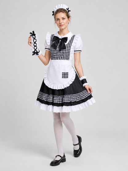 Lolita-Style Outfit with Apron, Bow, and Headband Costume Headwear detail 2