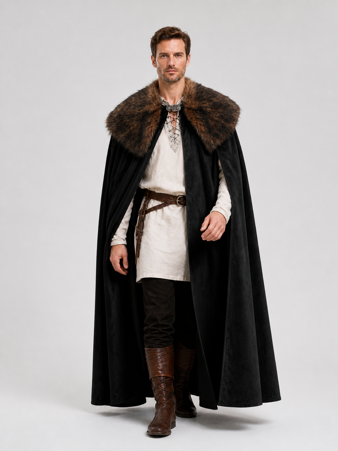 Black Adult Cape with Brown Fur Collar Costume Capes detail 2