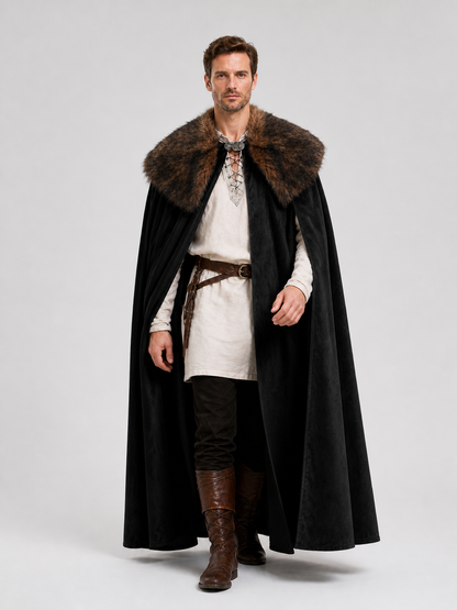 Black Adult Cape with Brown Fur Collar Costume Capes detail 2