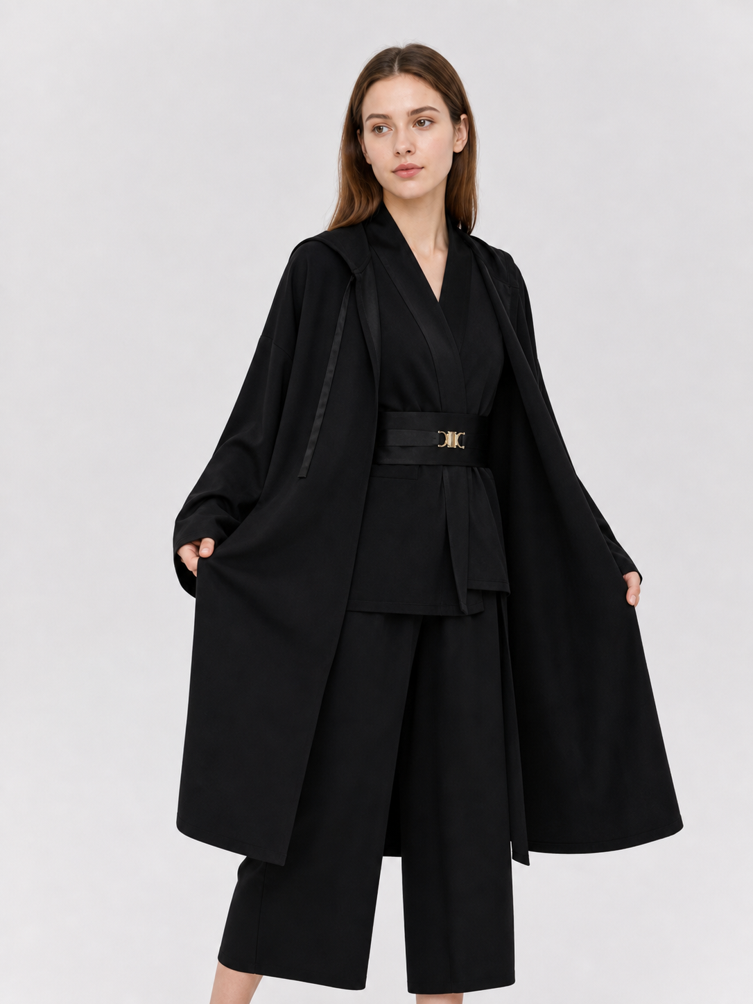 Cosplay Costume: Black Layered Outfit with Cloak