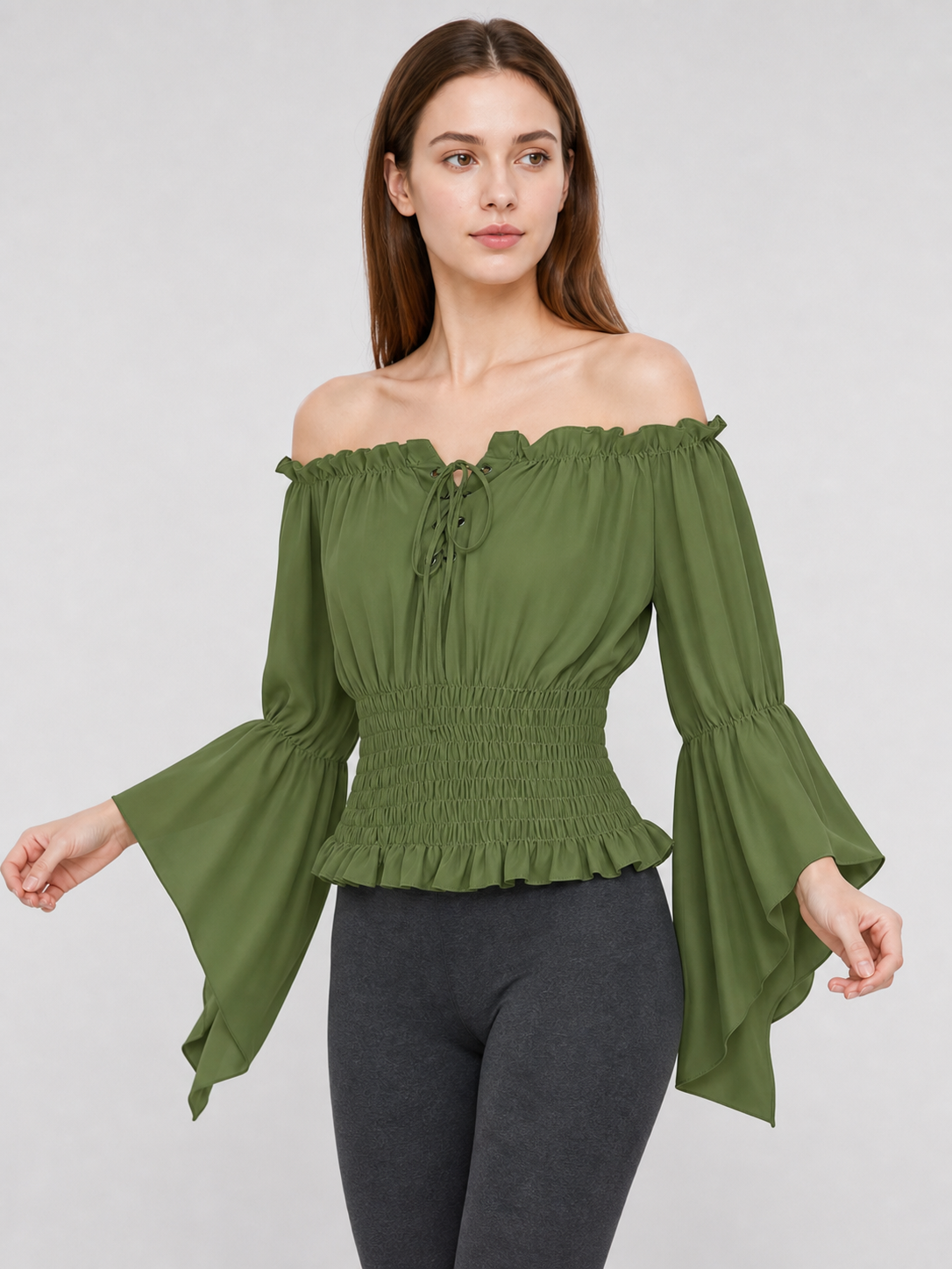 Off-the-Shoulder Blouse with Lace-Up Detail