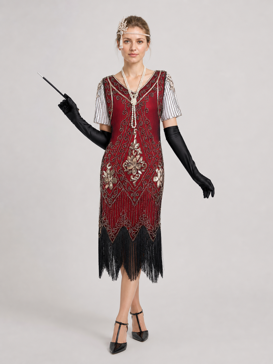 1920s Fringe Dress Set with Accessories Costume Dresses detail 2