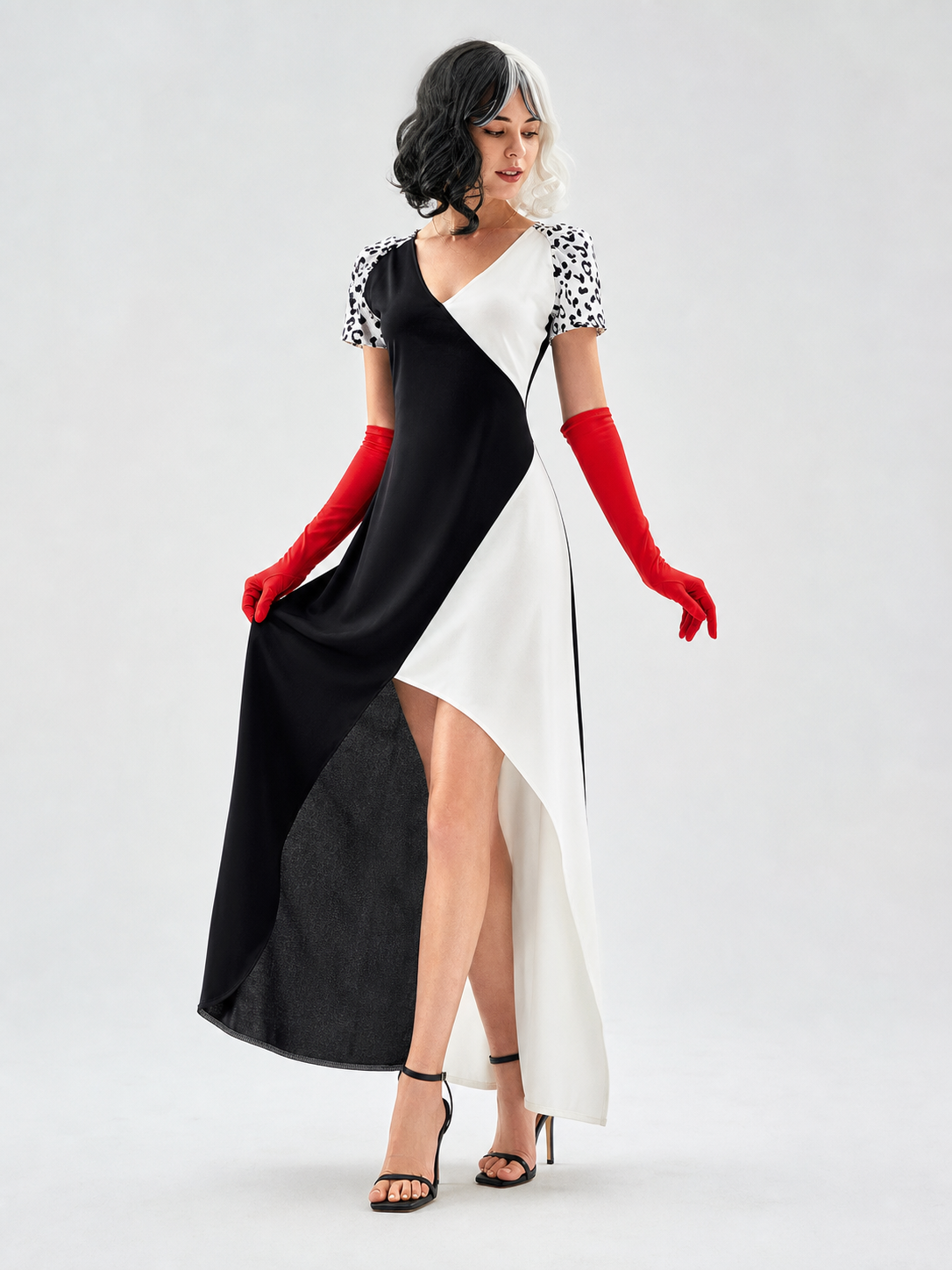 Cruella cosplay dress, black and white, long