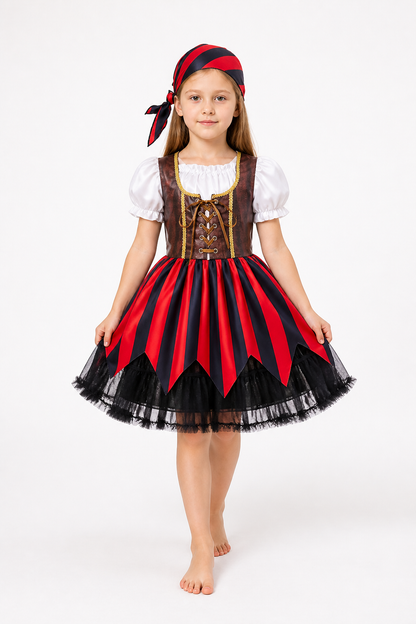 Children's Pirate Costume with Striped Dress and Bandana Costume Dresses detail 2