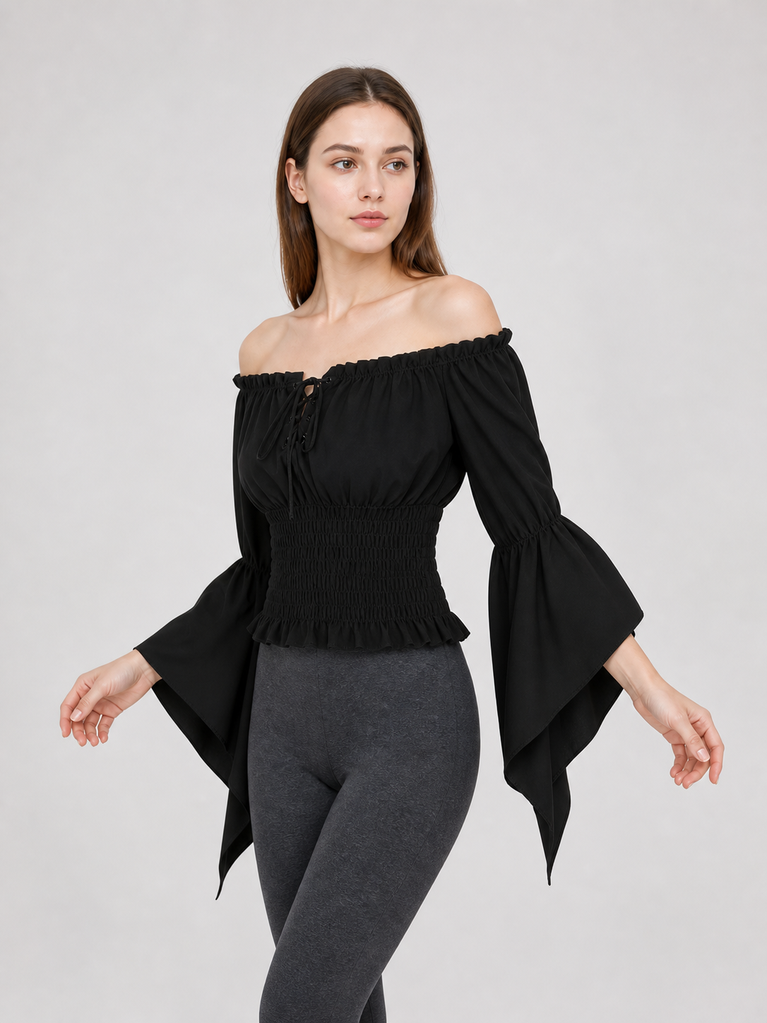 Black Cropped Off-the-Shoulder Blouse