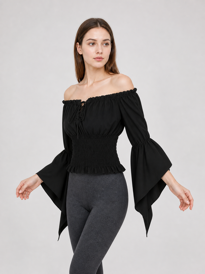 Black Cropped Off-the-Shoulder Blouse