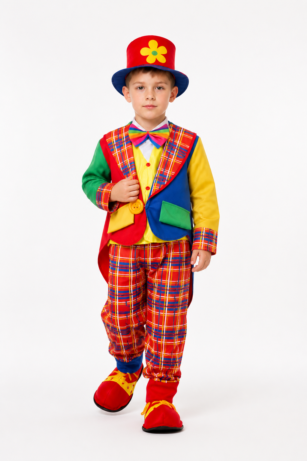 Plaid Clown Costume with a Flower on the Hat Costume Headwear detail 2