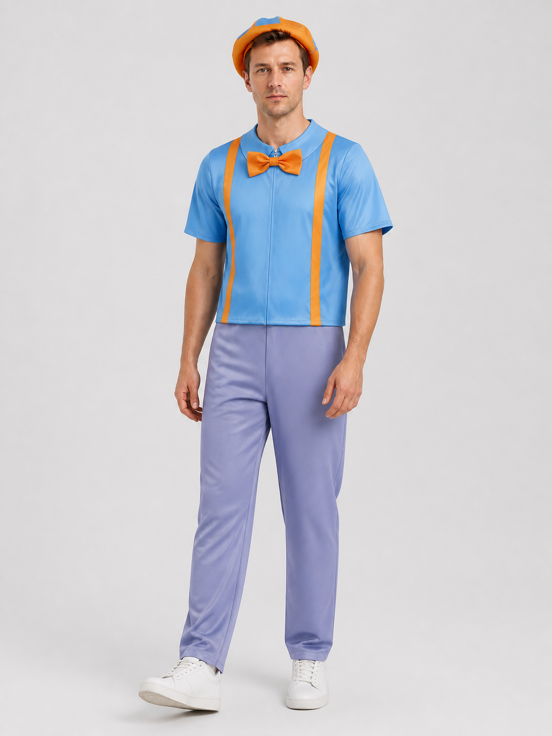 Blippi Cosplay Costume: Shirt, Pants, and Hat Costume Headwear detail 2