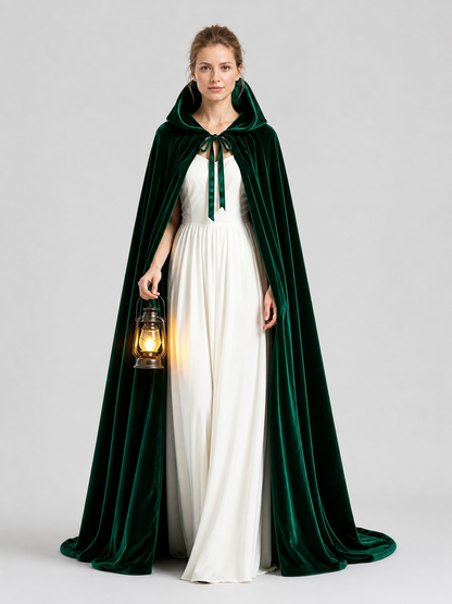 Long Dark Green Hooded Cosplay Cloak Costume Capes detail 2