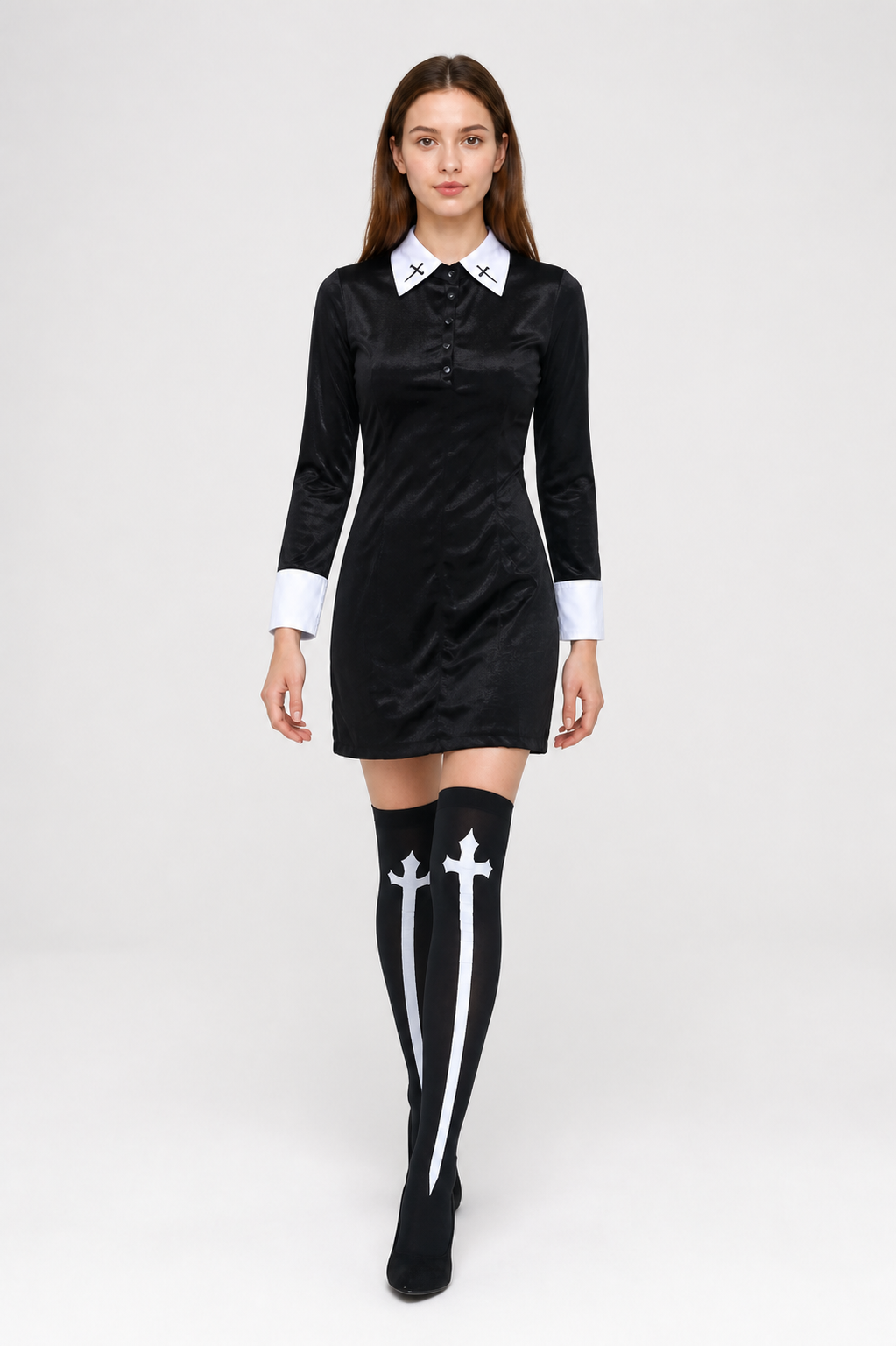 Black Stage Costume with White Collar and Cuffs Costumes detail 2