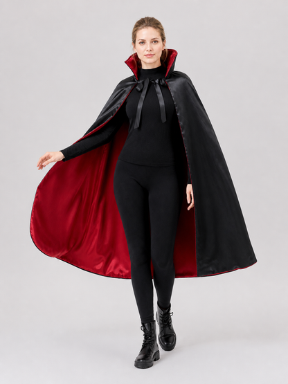 Hooded Cosplay Cloak, Black with Red Lining