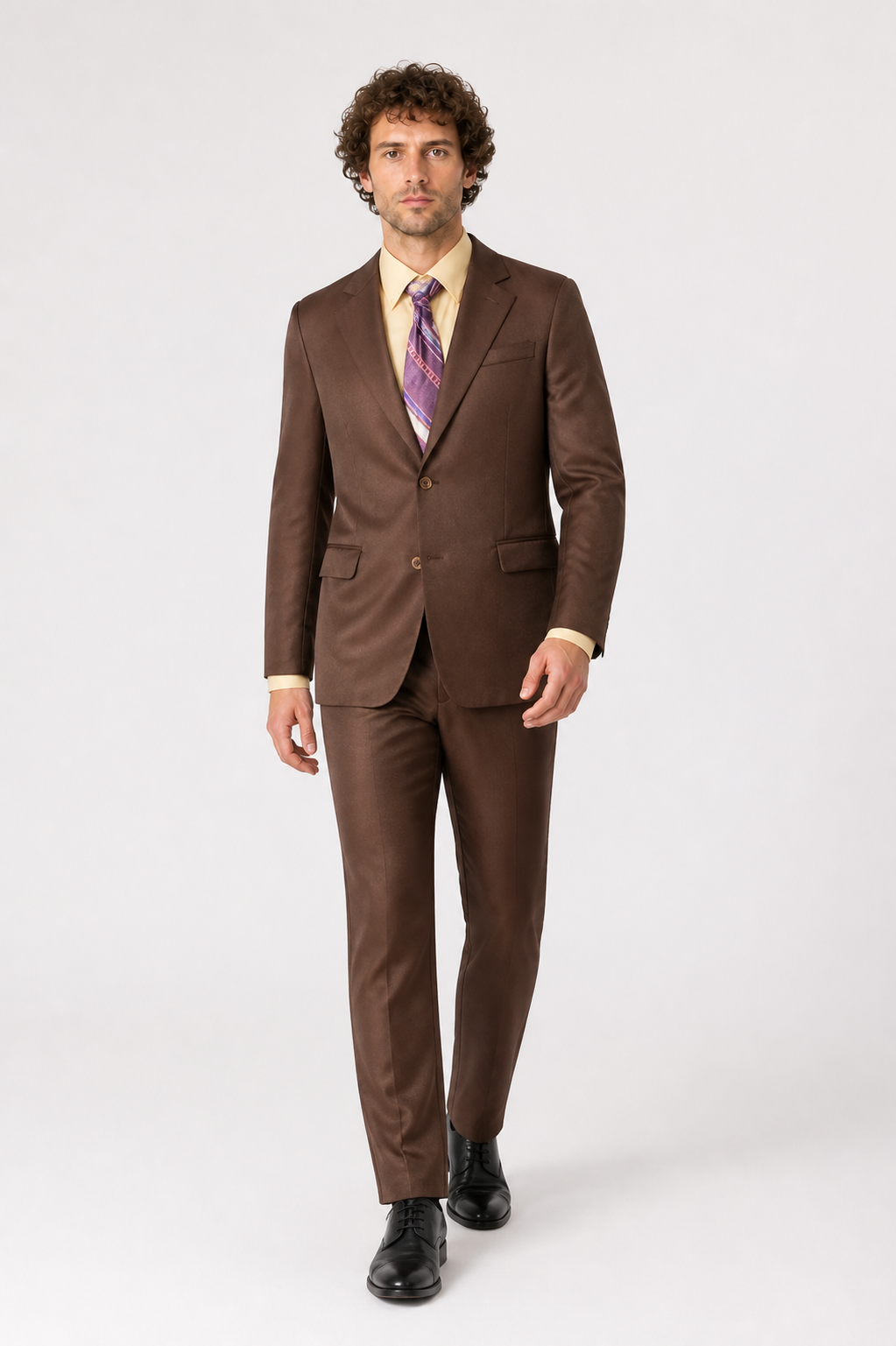 Dark Brown Two-Piece Suit with Shirt and Tie product detail 2