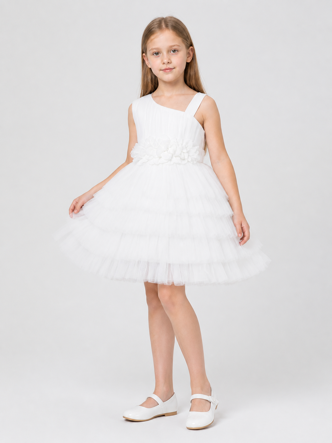 White Girls’ Dress with a Full Tulle Skirt product detail 2