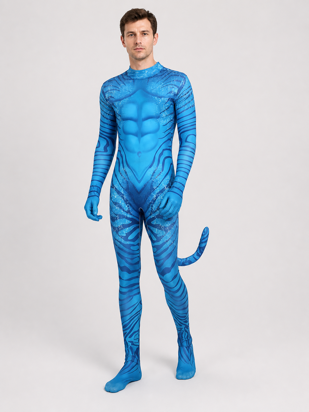 Avatar Costume, Blue Alien Jumpsuit with Tail Costumes detail 2