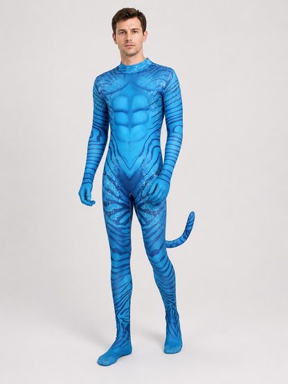 Avatar Costume, Blue Alien Jumpsuit with Tail Costumes detail 2