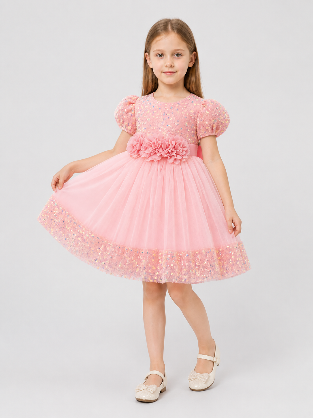 Tulle Dress with Flowers for Birthdays and Baptisms