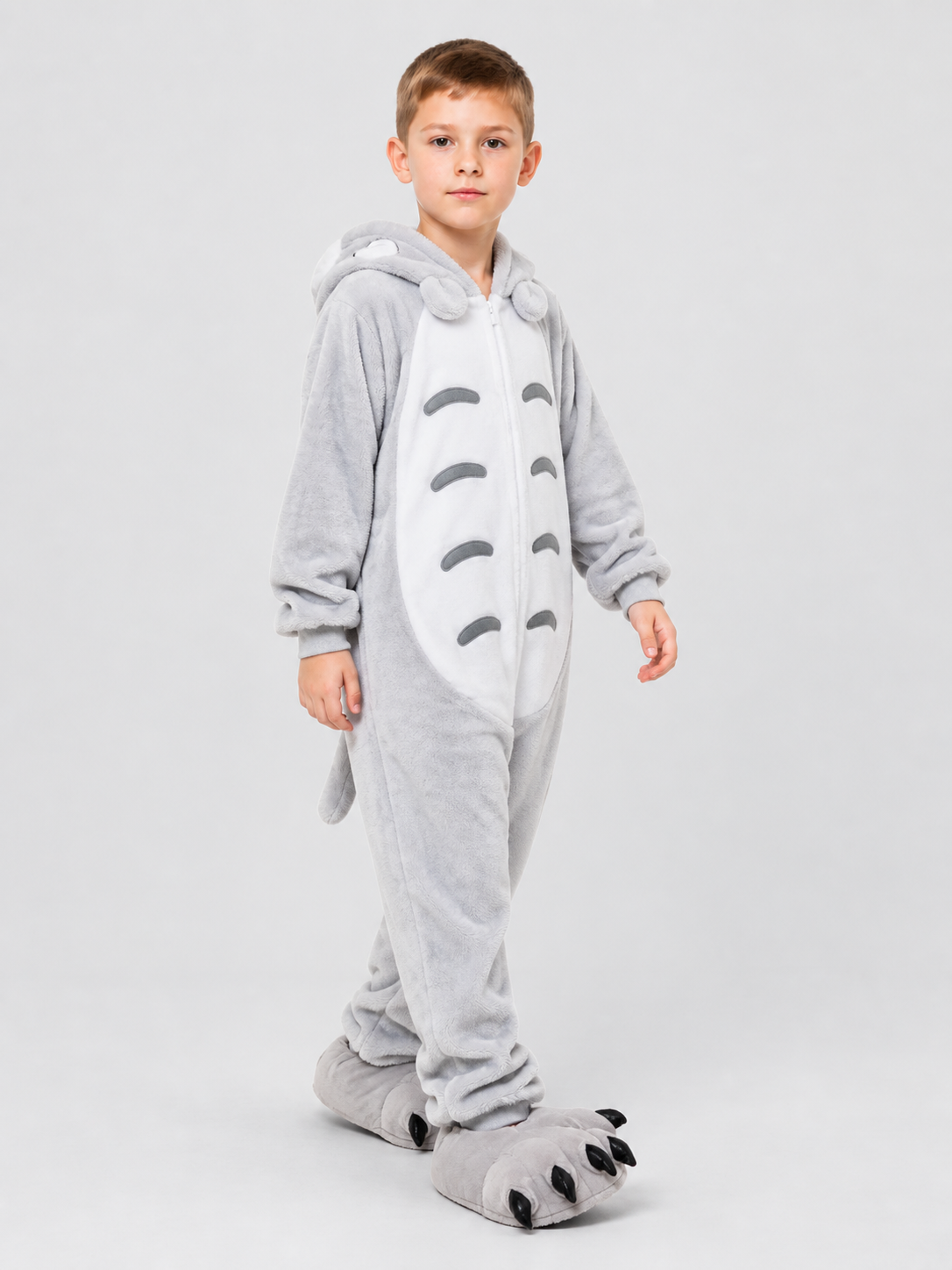 Light Gray Animal Print Kids' One-Piece Pajamas
