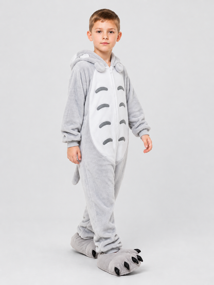 Light Gray Animal Print Kids' One-Piece Pajamas