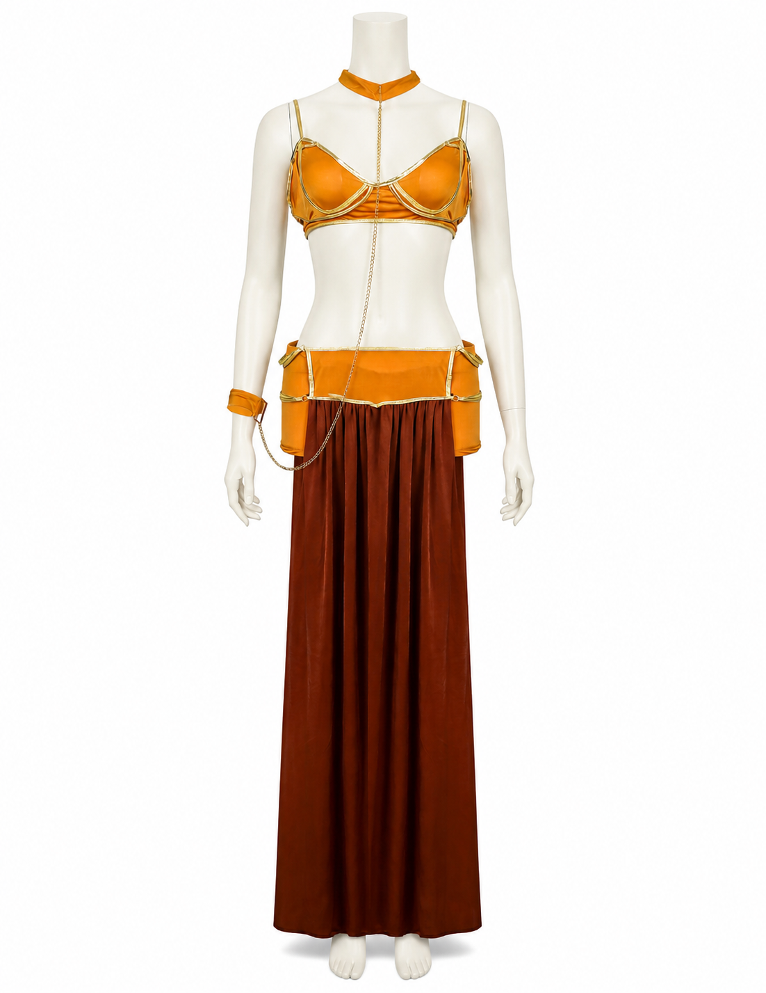 Long Off-the-Shoulder Dress in Orange and Brown Costume Dresses detail 2