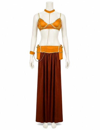 Long Off-the-Shoulder Dress in Orange and Brown Costume Dresses detail 2