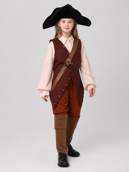 Children's Pirate Costume with Vest and Hat, S-XXL