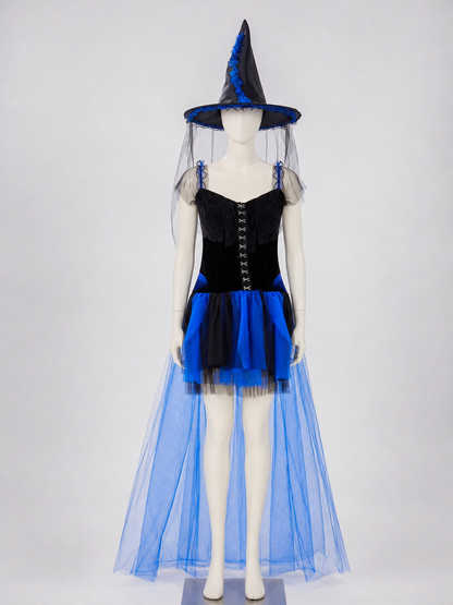 Halloween witch costume with hat and veil