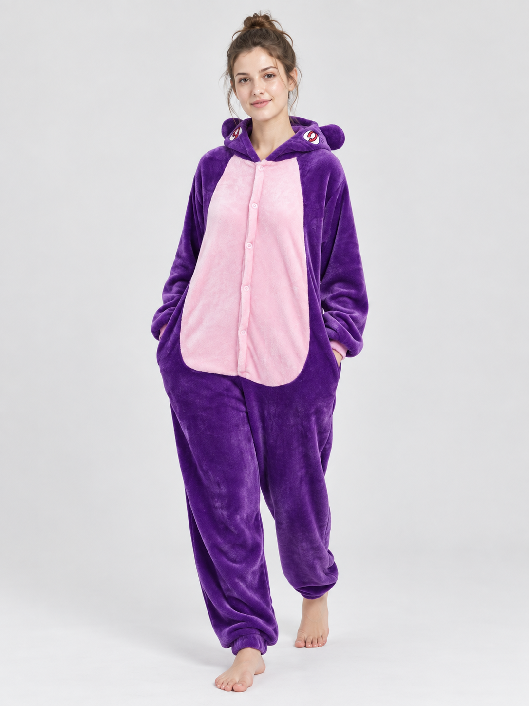 Purple Pajama Jumpsuit with Pink Insert and Ears