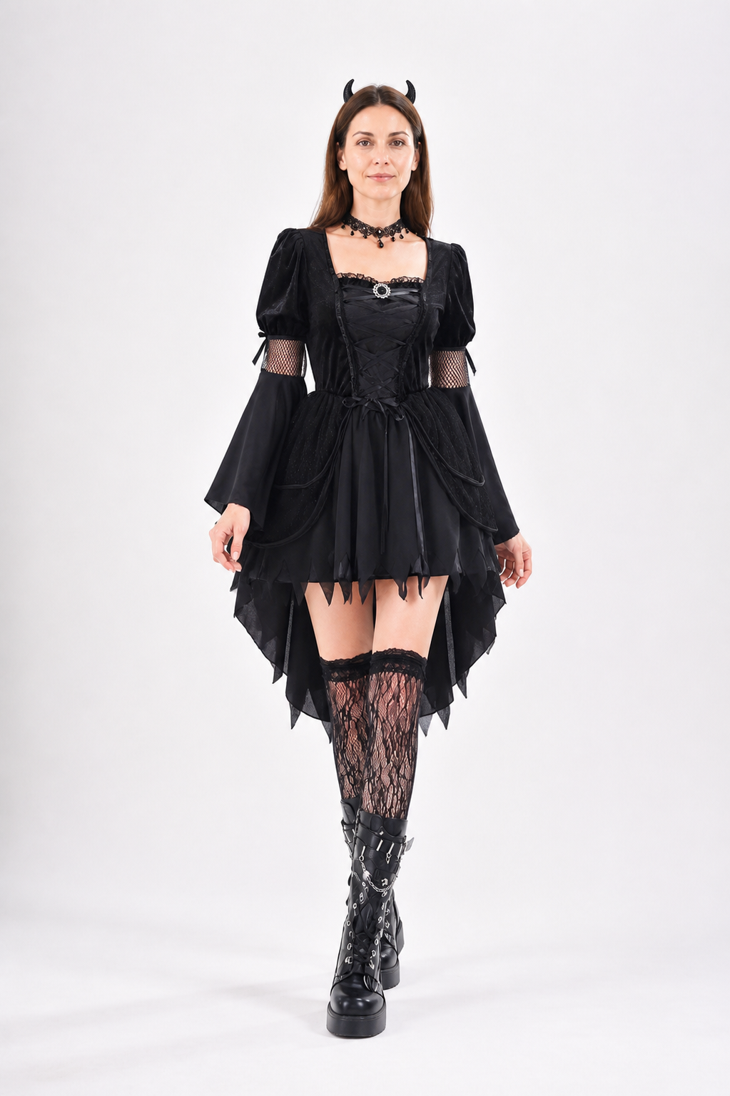 Black Gothic Witch Dress for Halloween and Stage Performances Costume Dresses detail