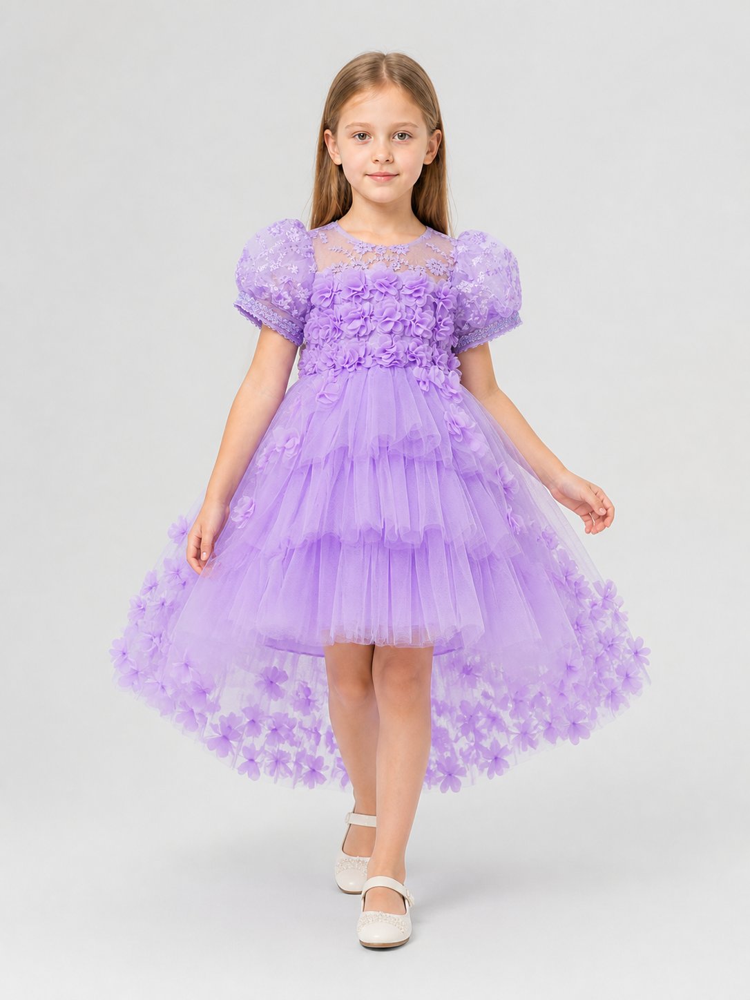 Girls' Formal Dress with Full Skirt, Lace, and Train Costume Dresses detail 2